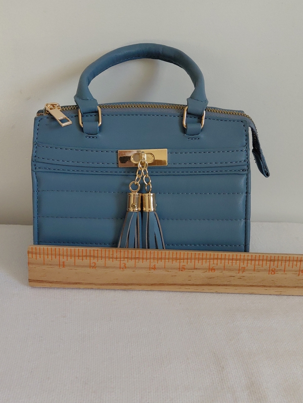Blue Gold Quilted Mini Handbag Tassels - Picture 8 of 10